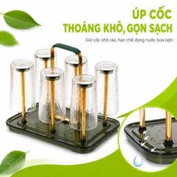 Khay Úp Cốc Inox 6 Ngăn Có Khay Hứng Nước Kèm Quai Xách Tiện Lợi Giá Úp Ly Thoáng Khô Gọn Gàng GD246 5