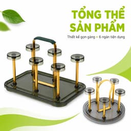 Khay Úp Cốc Inox 6 Ngăn Có Khay Hứng Nước Kèm Quai Xách Tiện Lợi Giá Úp Ly Thoáng Khô Gọn Gàng GD246 2