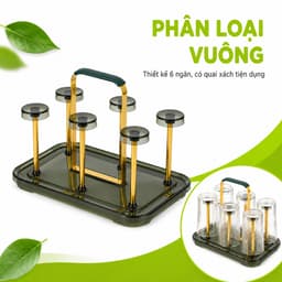 Khay Úp Cốc Inox 6 Ngăn Có Khay Hứng Nước Kèm Quai Xách Tiện Lợi Giá Úp Ly Thoáng Khô Gọn Gàng GD246 8