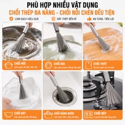 Chổi Cọ Xoong Nồi Inox 304, Bàn Chải Cọ Bát Đĩa, Rửa Chén Bát Vệ Sinh Bếp Tay Cầm Chống Trầy Xước Tay VN-7624 4