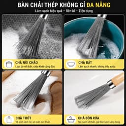 Chổi Cọ Xoong Nồi Inox 304, Bàn Chải Cọ Bát Đĩa, Rửa Chén Bát Vệ Sinh Bếp Tay Cầm Chống Trầy Xước Tay VN-7624 2