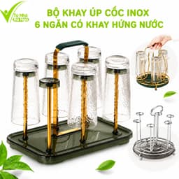 Khay Úp Cốc Inox 6 Ngăn Có Khay Hứng Nước Kèm Quai Xách Tiện Lợi Giá Úp Ly Thoáng Khô Gọn Gàng GD246 1