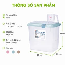 Thùng Gạo Chữ Nhật 10Kg Nắp Khóa Kín Kèm Ca Đong Nhựa PP Cao Cấp Hộp Đựng Gạo Chống Bụi GD249 6