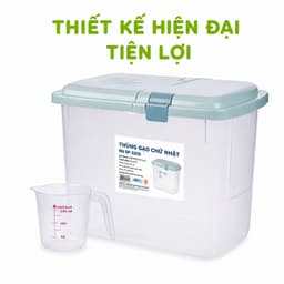 Thùng Gạo Chữ Nhật 10Kg Nắp Khóa Kín Kèm Ca Đong Nhựa PP Cao Cấp Hộp Đựng Gạo Chống Bụi GD249 2