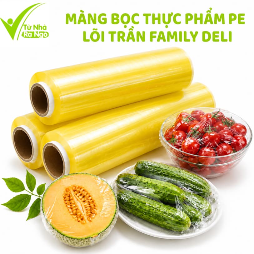 Màng Bọc Thực Phẩm PE Lõi Trần Family Deli Mềm Dẻo Bám Dính Tốt Bọc Kín Thực Phẩm Giữ Tươi Lâu An Toàn GD258