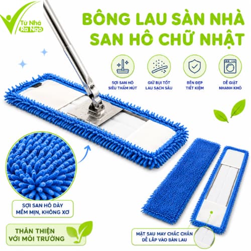 Bông Lau Sàn Nhà San Hô Chữ Nhật Siêu Thấm Hút Mềm Mịn Dễ Giặt Nhanh Khô Bền Đẹp Phù Hợp Gia Đình Văn Phòng GD261