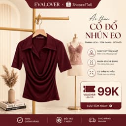 Áo Thun Nữ Evalover Cộc Tay Mã 301 Thiết Kế Cổ Đổ Phối Sơ Mi Cotton Nhật Mềm Mát 1