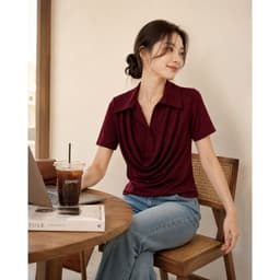 Áo Thun Nữ Evalover Cộc Tay Mã 301 Thiết Kế Cổ Đổ Phối Sơ Mi Cotton Nhật Mềm Mát 8