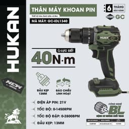 Máy Khoan Pin HUKAN GC-IDL1340 Đầu 13mm, Lực Siết 40Nm, Động Cơ Không Chổi Than, Chân Pin Phổ Thông 1