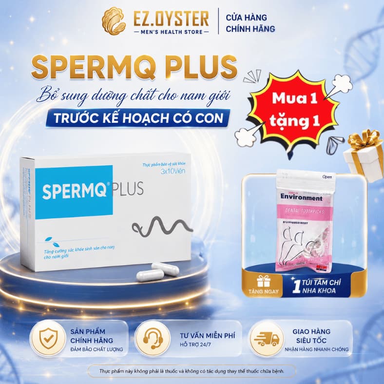 SpermQ Plus bổ sung dưỡng chất cần thiết hỗ trợ sức khỏe sinh sản cho nam giới. Hộp 30 và 60 viên