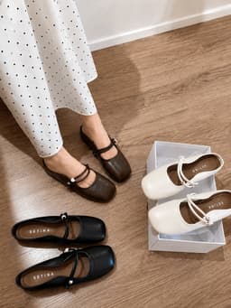 Giày Sục Nữ Quai Ngang SETINA Da Mềm Quai Đôi Mũi Vuông Bo Đế Bệt Phong Cách Tối Giản GSD200 2