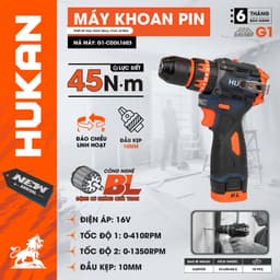 Máy khoan pin HUKAN G1-CDDL1603, G1-XC3 45Nm và G1-XC5 50Nm, 3 chức năng, Đầu 10mm, Không chổi than 6