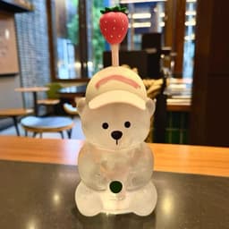 DÂU TÂY ( KÈM ẢNH THẬT ) Cốc Thủy Tinh Gấu Starbucks Đội Mũ Kèm Ống Hút 600ml Ly Thủy Tinh Starbucks Gấu Cốc Uống Nước 7