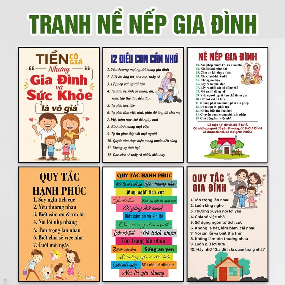 20+ Mẫu Tranh Nội Quy, Nề Nếp Gia Đình - Tranh Canvas Trang Trí Trong nhà, Phòng Khách, Góc học tập