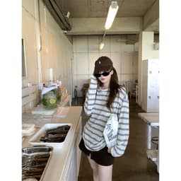 DÂU TÂY ( KÈM ẢNH THẬT ) Áo Thun Nữ Dài Tay Kẻ Ngang EGG Áo Phông Nữ Dài Tay Kẻ Sọc Ngang Dáng Rộng 5