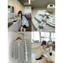 DÂU TÂY ( KÈM ẢNH THẬT ) Áo Thun Nữ Dài Tay Kẻ Ngang EGG Áo Phông Nữ Dài Tay Kẻ Sọc Ngang Dáng Rộng 1