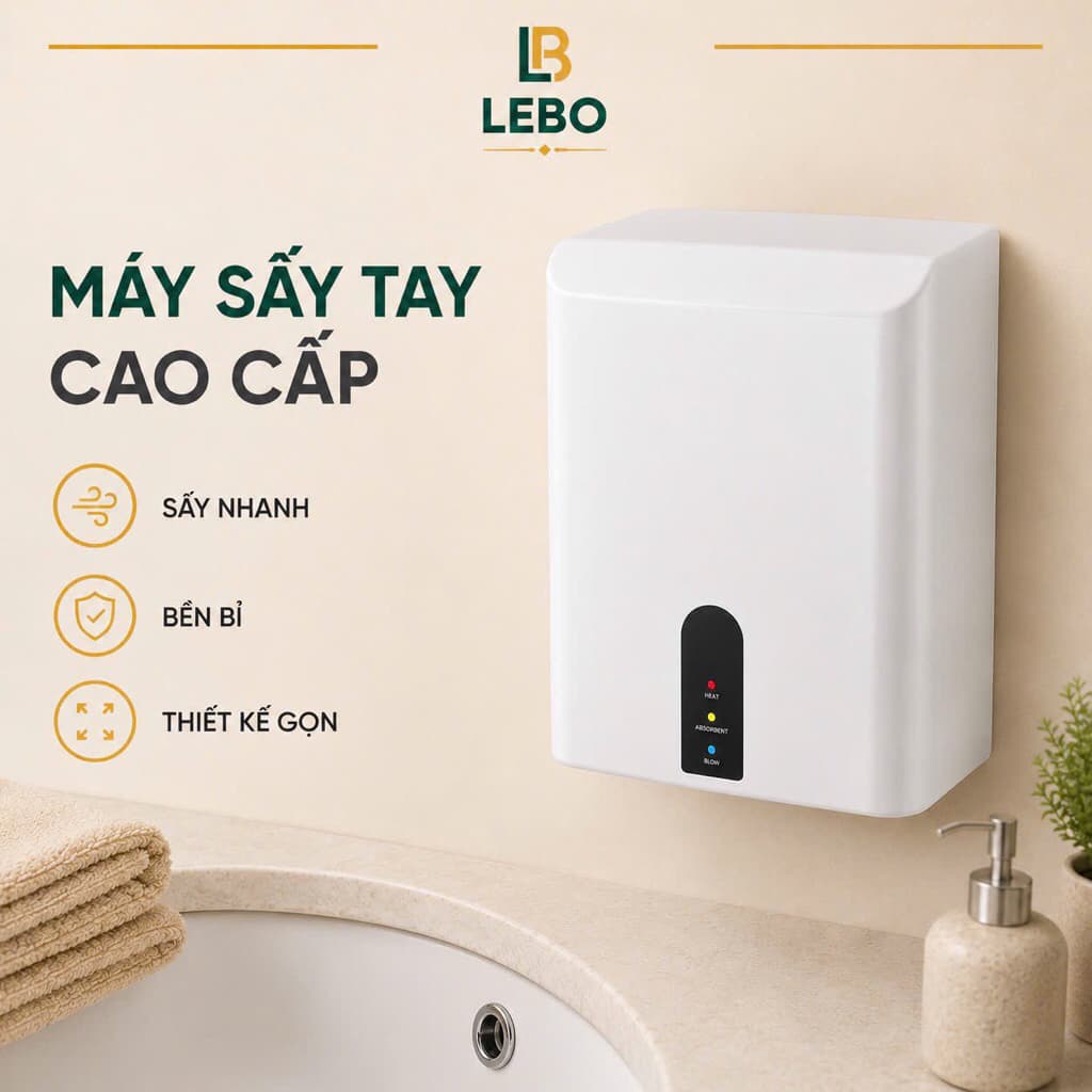 Máy Sấy Tay Kháng Khuẩn Sử Dụng Cảm Biến Cảm Ứng Tự Động Cao Cấp LEBO