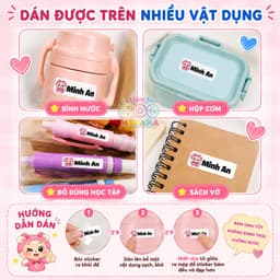 Sticker Tên Bé Chống Nước In Theo Yêu Cầu - Nhãn Dán Tên Học Sinh Dán Sách Vở, Bình Nước, Đồ Dùng Học Tập Tiệm In Hadana 5