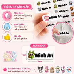 Sticker Tên Bé Chống Nước In Theo Yêu Cầu - Nhãn Dán Tên Học Sinh Dán Sách Vở, Bình Nước, Đồ Dùng Học Tập Tiệm In Hadana 4
