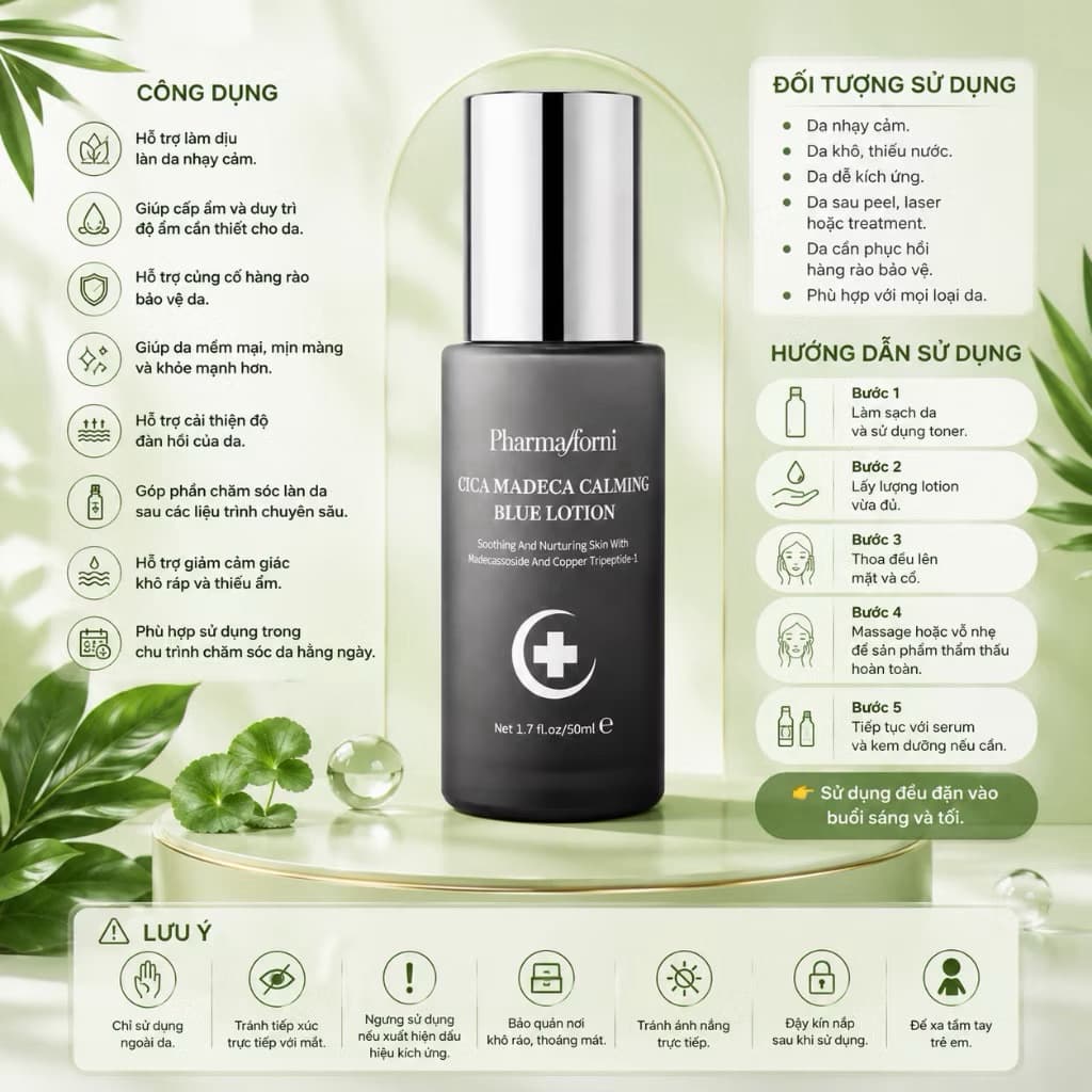 (ĐMN) Pharmaform - CICA MADECA Calming Blue Lotion Làm Dịu Phục Hồi Hàng Rào Bảo Vệ Da 50ml