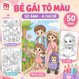 50 Tranh tô màu dành cho bé gái nhiều chủ đề đáng yêu gia đình bạn bè quần áo - Đồ chơi POMI 1