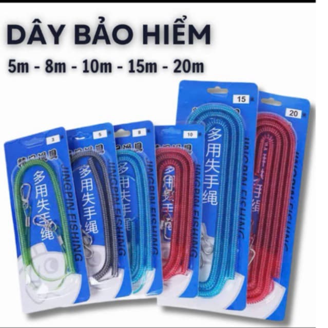 Dây Bảo Hiểm Cần Câu Tay dạng lò xo , Có size 5m 8m 10m 15m 20m , giúp giữ cần tránh bị kéo mất .Fishing
