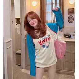 Áo Thun Giấy Dài Tay Phối 2 Màu Form Rộng Chuẩn xinh 5