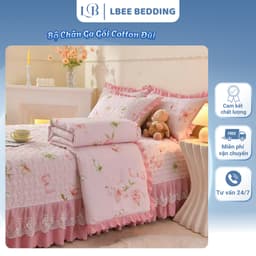 Bộ Chăn Ga Gối Cotton Đũi Ga Phủ Trần Bông Phối Ren Bèo Nhập Khẩu, Chăn Hè Trần Bông 1