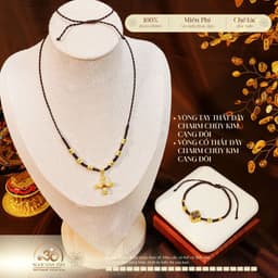Ngọc Đan Tâm - Vòng Tay + Vòng Cổ Thắt Dây Charm Chùy Kim Cang Đôi Bạc 925 Mạ Vàng Cao Cấp 1