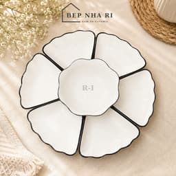 [ BepNhaRi ] Bộ Mặt Trời Gốm Sứ Màu Trắng Viền Đen - Tinh Tế Cho Không Gian Thờ Cúng Gia Tiên 3