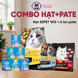 Combo hạt S2PET 1KG+6 lon pate MRVET siêu topping, tiêu búi lông, tiêu hoá tốt cho mèo-Méo Chò Uni 1