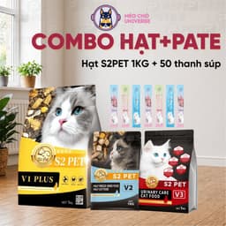 Combo hạt S2PET 1KG+50 súp thưởng S2PET siêu topping kích thích thèm ăn cho mèo-Méo Chò Uni 1
