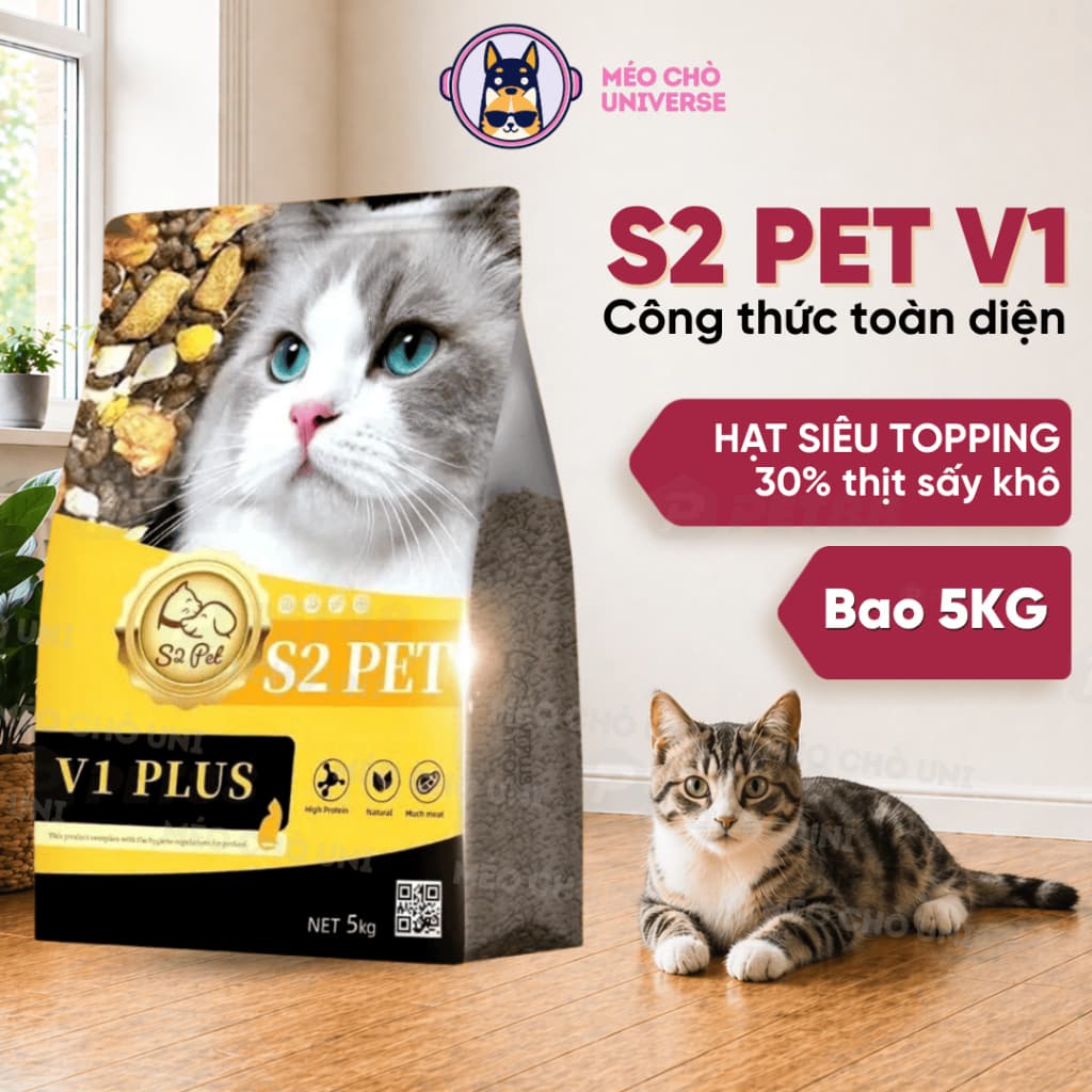 [5KG] Hạt S2 Pet V1 Plus thức ăn cho mèo dinh dưỡng siêu topping cho mèo mọi lứa tuổi