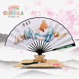 Quạt Xếp Lụa NGỌC THANH CÔN LUÂN Phiến Cổ Trang Quạt Gập Sơn Thủy Trung Hoa Phụ Kiện Hán Phục 1