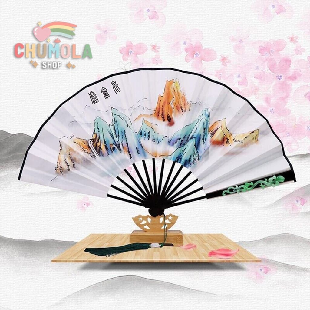 Quạt Xếp Lụa NGỌC THANH CÔN LUÂN Phiến Cổ Trang Quạt Gập Sơn Thủy Trung Hoa Phụ Kiện Hán Phục
