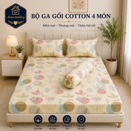 Bộ Ga Gối Cotton 4 Món Aniva Home 1m6x2m – Mềm Mịn, Thoáng Mát, Ga Bọc Nệm Cao 15–35cm 2