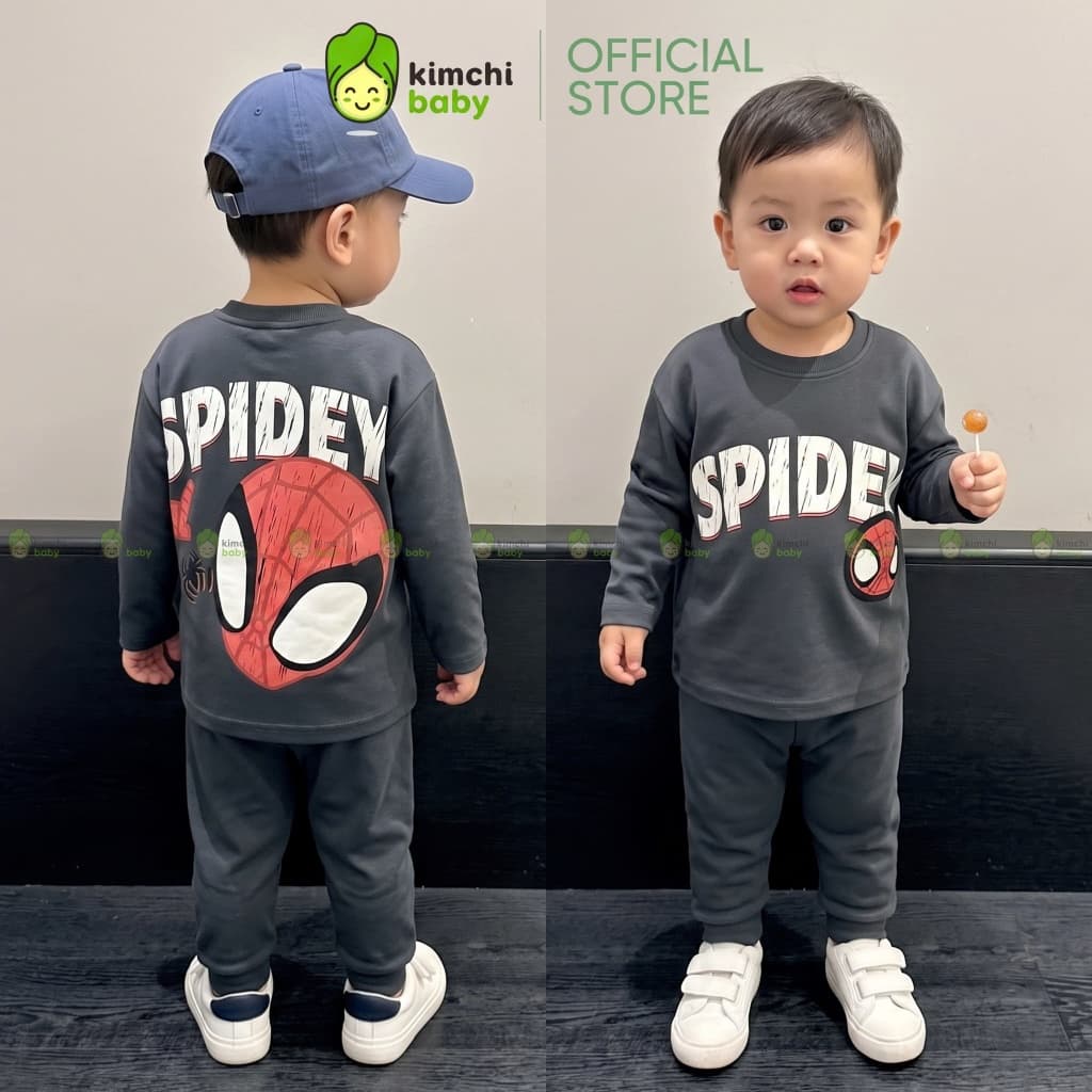 [10-29KG] Bộ Dài Tay Cho Bé Trai KIMCHIBABY Vải Cotton Cao Cấp 190gsm Mềm Mịn Họa Tiết Siêu Nhân Spid KD601
