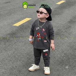 [10-29KG] Bộ Dài Tay Cho Bé Trai KIMCHIBABY Vải Cotton Cao Cấp 190gsm Mềm Mịn Họa Tiết Siêu Nhân CAP KD601 5