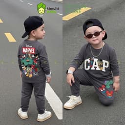 [10-29KG] Bộ Dài Tay Cho Bé Trai KIMCHIBABY Vải Cotton Cao Cấp 190gsm Mềm Mịn Họa Tiết Siêu Nhân CAP KD601 1