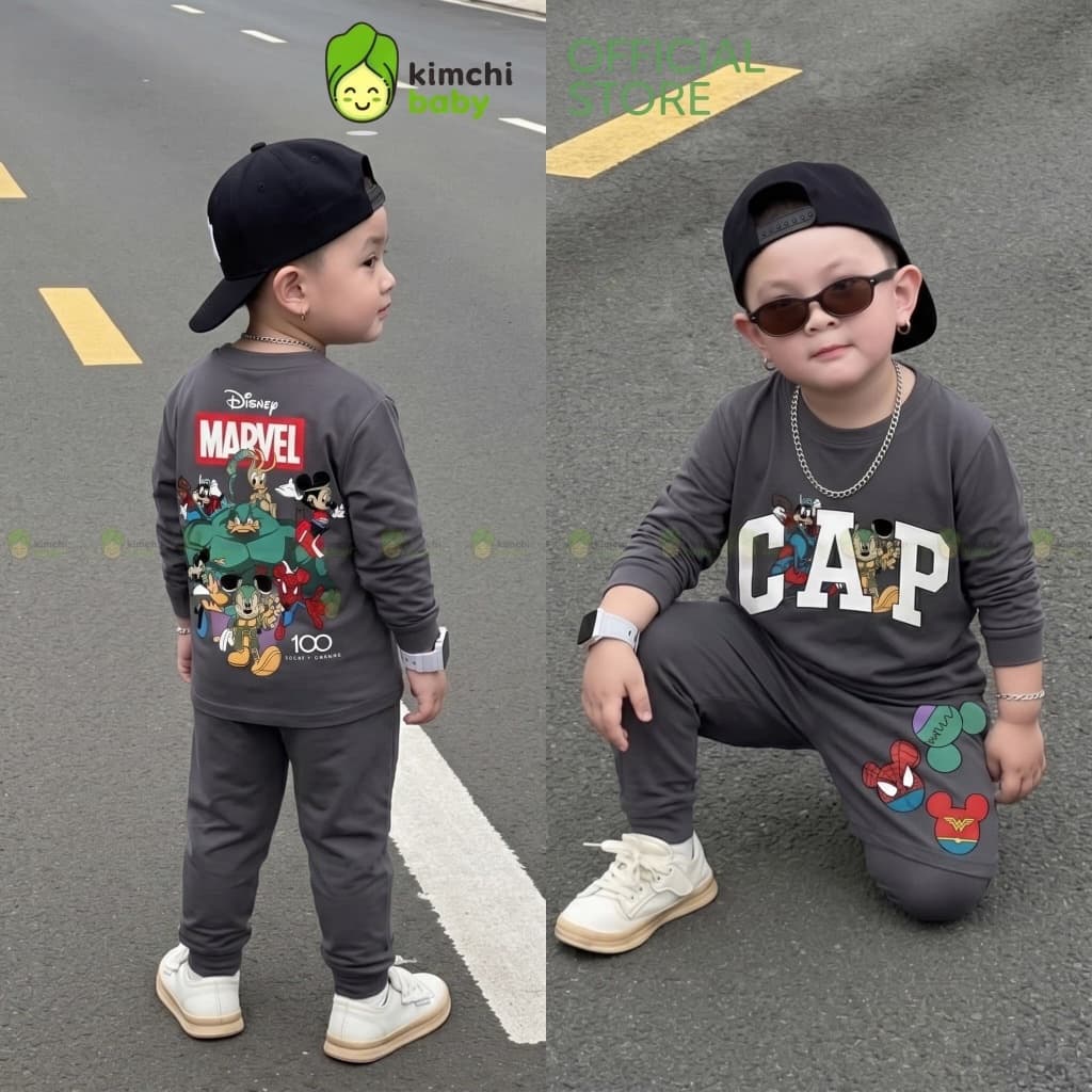 [10-29KG] Bộ Dài Tay Cho Bé Trai KIMCHIBABY Vải Cotton Cao Cấp 190gsm Mềm Mịn Họa Tiết Siêu Nhân CAP KD601