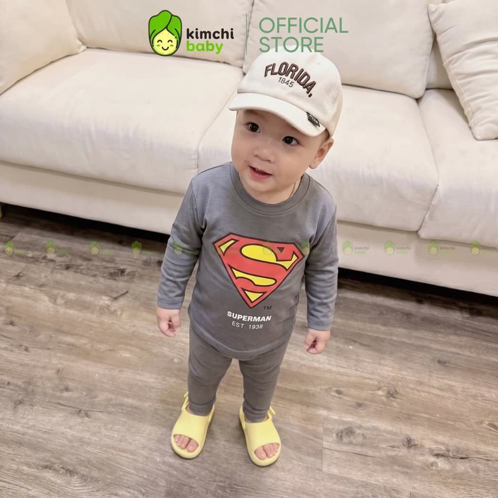 [10-29KG] Bộ Dài Tay Cho Bé Trai KIMCHIBABY Vải Cotton Cao Cấp 190gsm Mềm Mịn Họa Tiết Siêu Nhân Người Nhện KD601