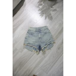 Quần Short  Jean Nữ Cao Cấp Kiểu Lòi Túi Lai Gấp , Hai Túi Trước Sau , Lưng Cao , Vải Nhập QC 2
