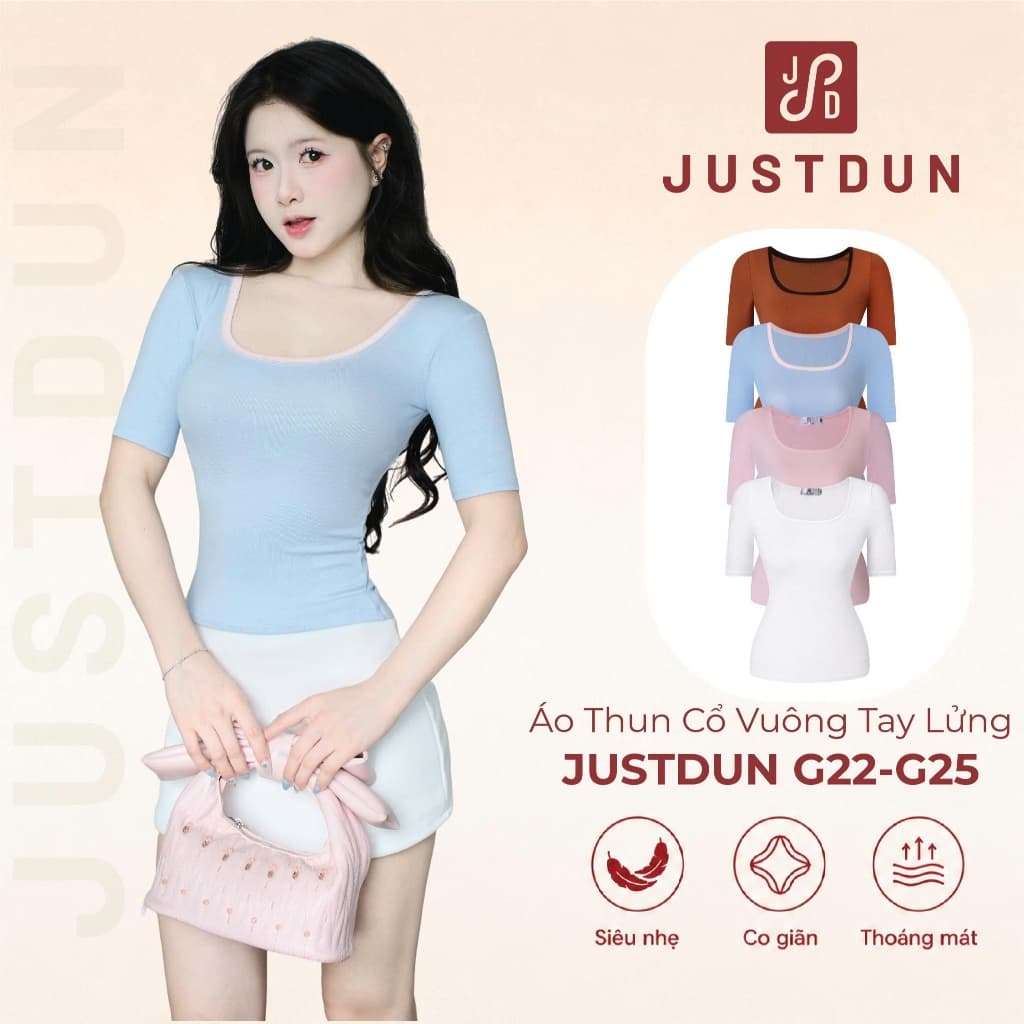 [MỞ BÁN] Áo Thun Cổ Vuông Tay Lửng Dáng Ôm Body Chất Thun Cotton Mềm Mịn JUSTDUN G22