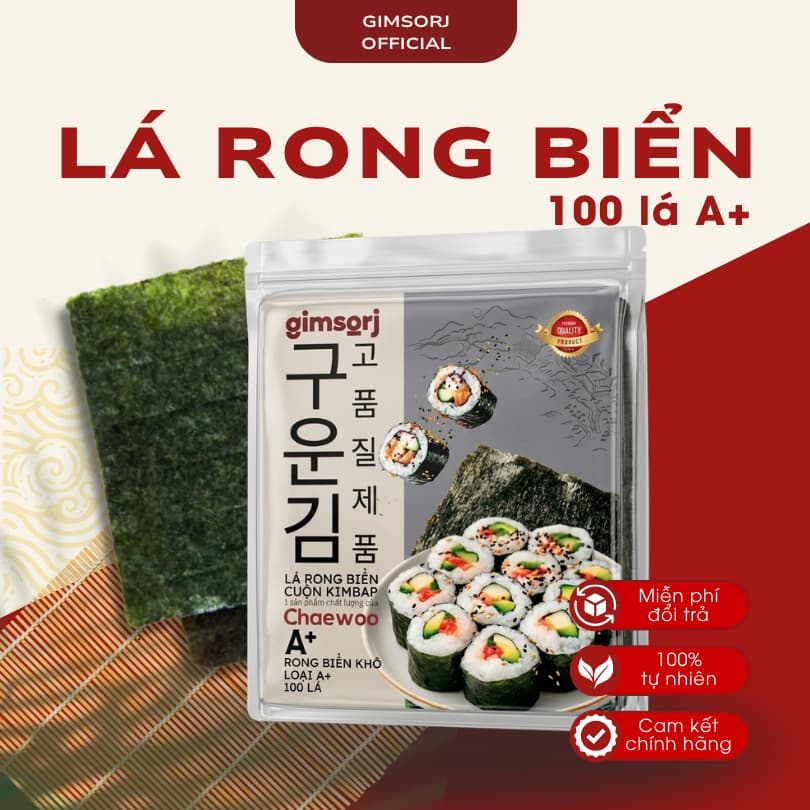 [Chính Hãng] Lá Kim Rong Biển Cuộn Cơm 100 Lá A+, Nhật An Chaewoo, 100% Rong Biển Nhập Khẩu, Dùng Làm Sushi, Gimbap
