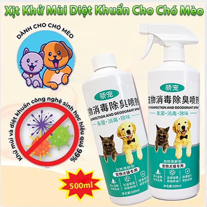 Chai Xịt Khử Mùi Chó Mèo PET SPRAY 500ml – Đánh Bay Mùi Hôi, Loại Bỏ Ve Rận