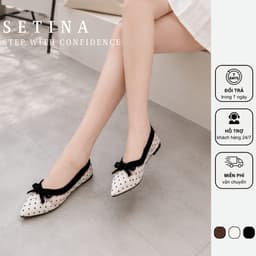 Giày Bệt Nữ Mũi Nhọn Họa Tiết Chấm Bi SETINA Giày Búp Bê Thoáng Khí Đế Mềm Thắt Nơ (Chân bè tăng 1 size) 2188 1