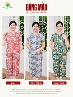 Bộ lanh trung niên Việt Thắng, bộ đồ cho bà, cho mẹ quần lửng áo cổ tàu mặc ở nhà, đi chơi  B06.6053 14