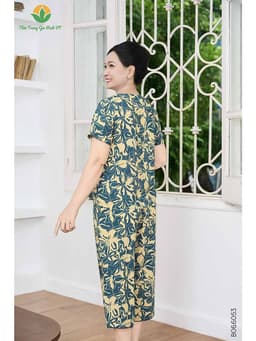 Bộ lanh trung niên Việt Thắng, bộ đồ cho bà, cho mẹ quần lửng áo cổ tàu mặc ở nhà, đi chơi  B06.6053 15