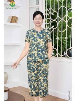 Bộ lanh trung niên Việt Thắng, bộ đồ cho bà, cho mẹ quần lửng áo cổ tàu mặc ở nhà, đi chơi  B06.6053 17
