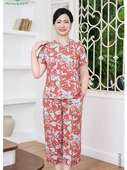 Bộ lanh trung niên Việt Thắng, bộ đồ cho bà, cho mẹ quần lửng áo cổ tàu mặc ở nhà, đi chơi  B06.6053 18